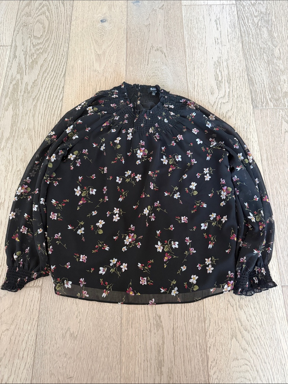 Madewell Black Floral Smocked-Yoke Blouse